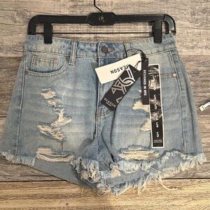 Reason Women's Ripped Jean Shorts - Light Blue